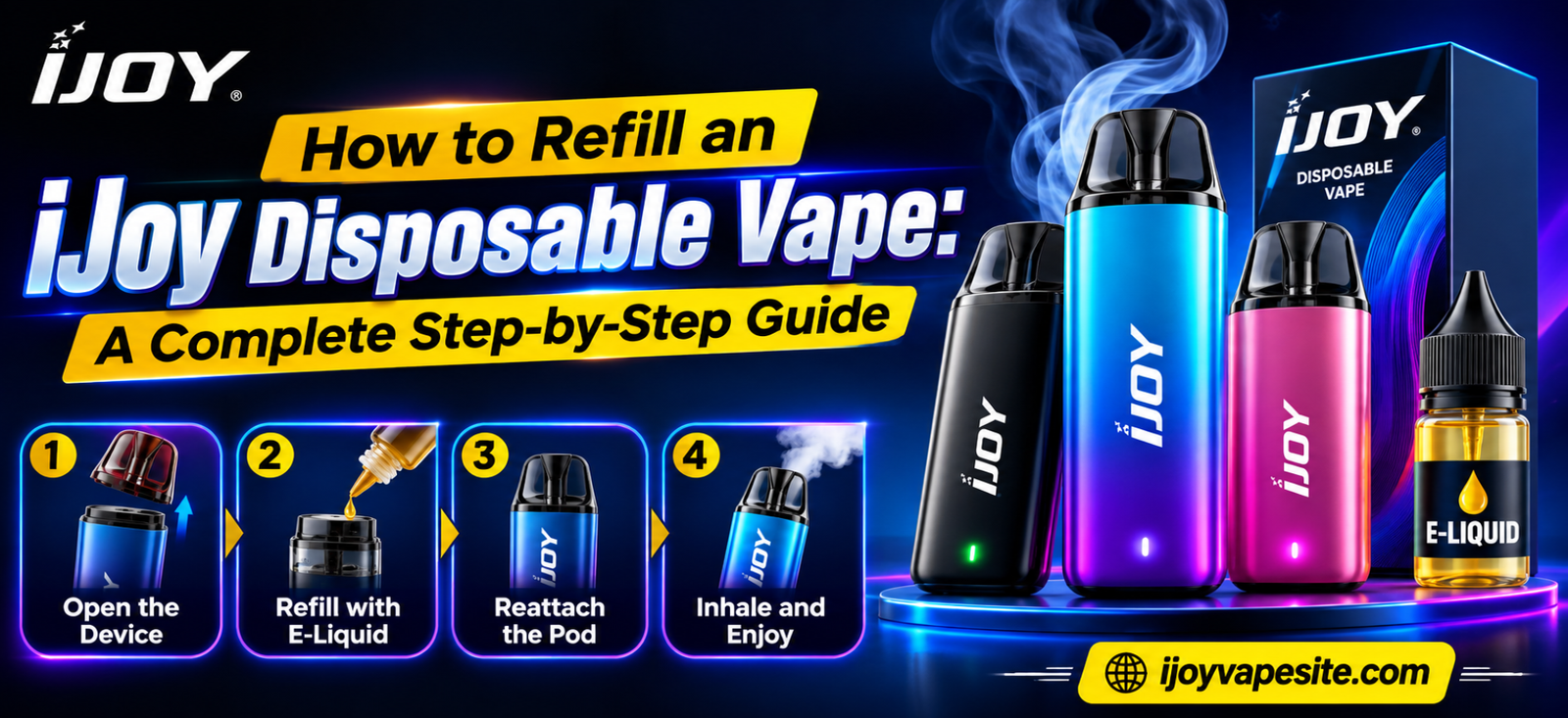 How to refill an iJoy disposable vape with a step-by-step guide featuring iJoy vape devices and e-liquid