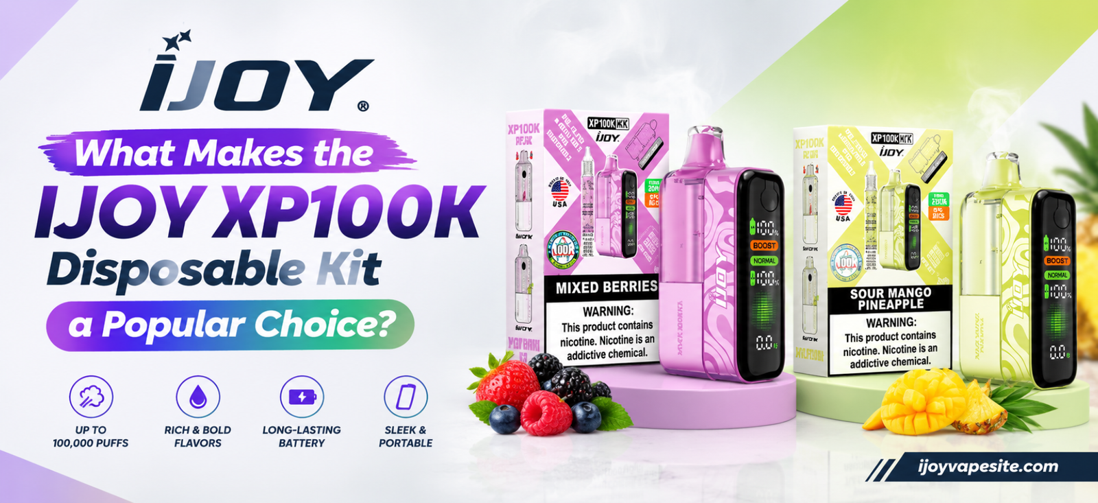 IJOY XP100K Disposable Kit featuring Mixed Berries and Sour Mango Pineapple flavors