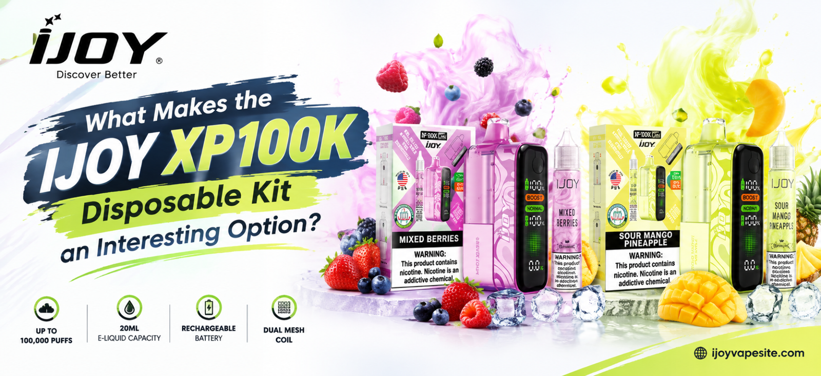 IJOY XP100K Disposable Kit featured image with Mixed Berries and Sour Mango Pineapple flavors